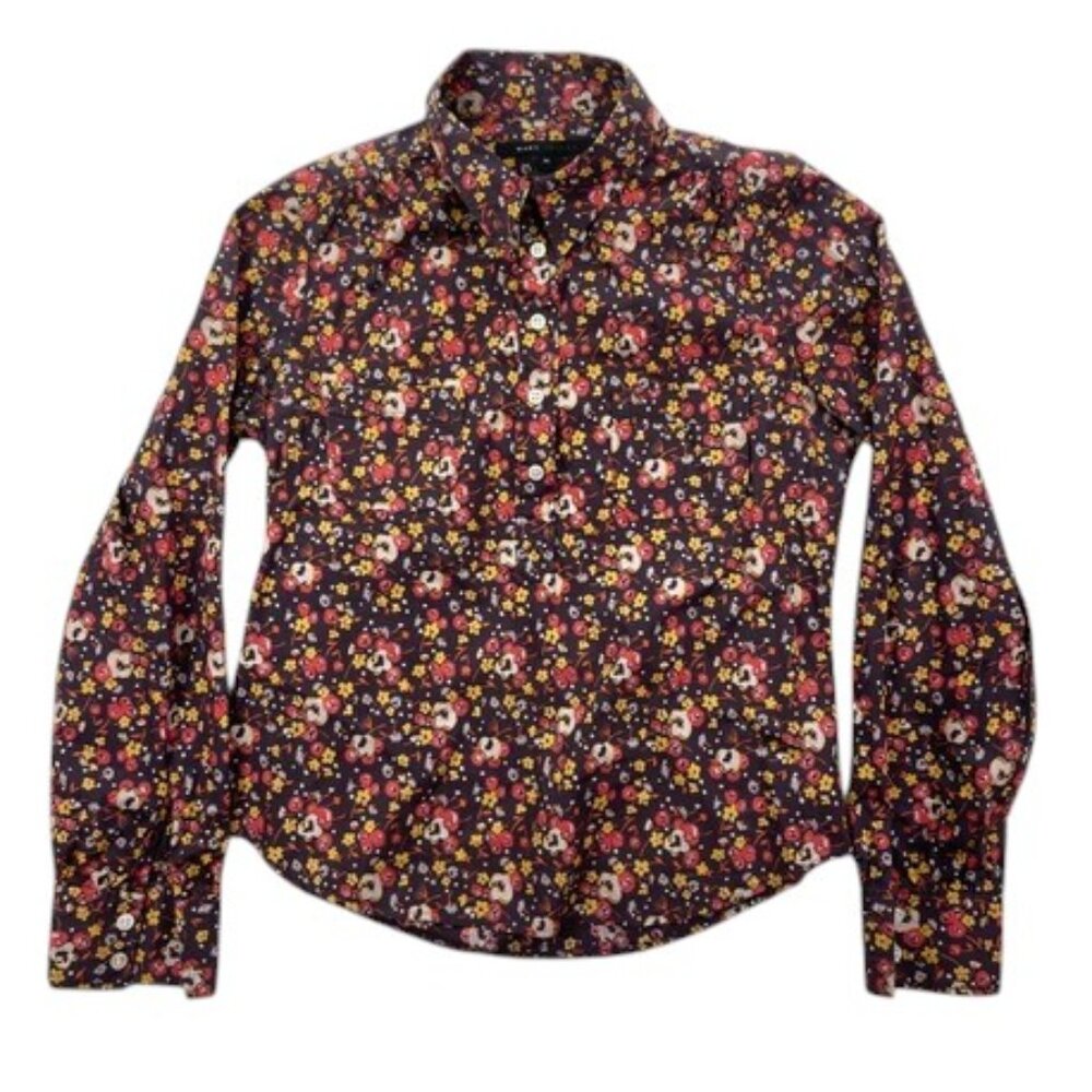 Marc Jacobs Women’s M Floral Cotton Button Down Sleeve Shirt Purple Red & Yellow